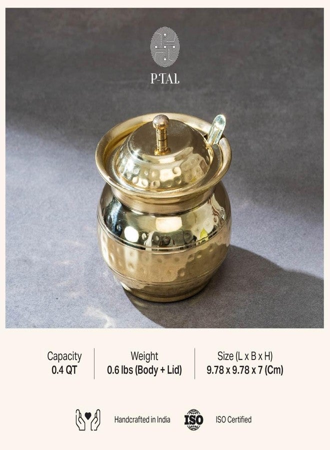 P-TAL 250 ml Brass Ghee Pot with Spoon and Lid, Oil Storage Jar for Kitchen - Image 2